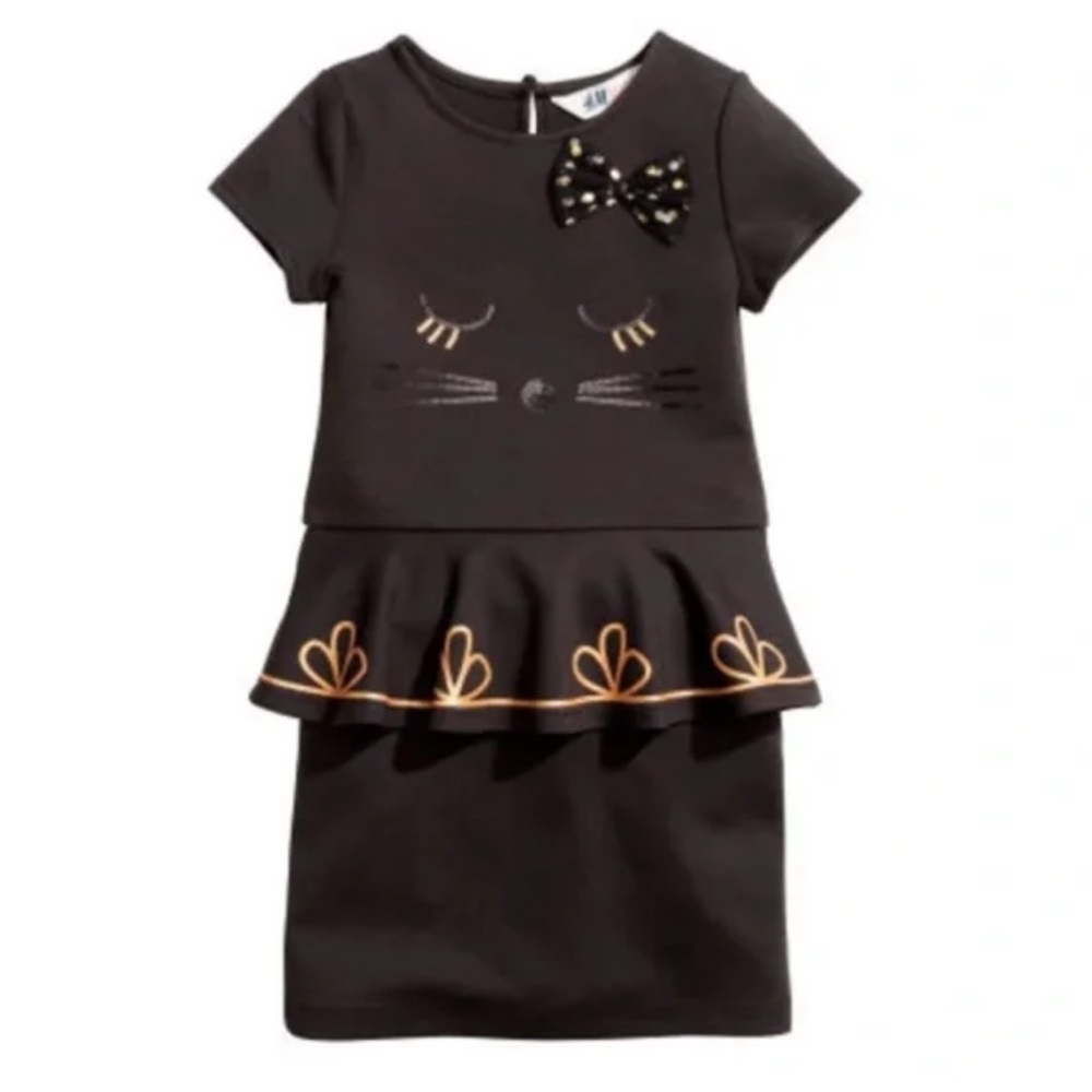 H&M girl’s cat peplum cat dress 4/6Y